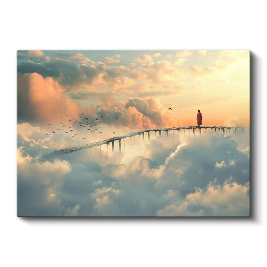 Bulutların Köprüsü - Gökyüzünde Yürüyen Yalnız Figür Kanvas Tablo