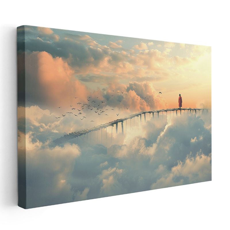 Bulutların Köprüsü - Gökyüzünde Yürüyen Yalnız Figür Kanvas Tablo