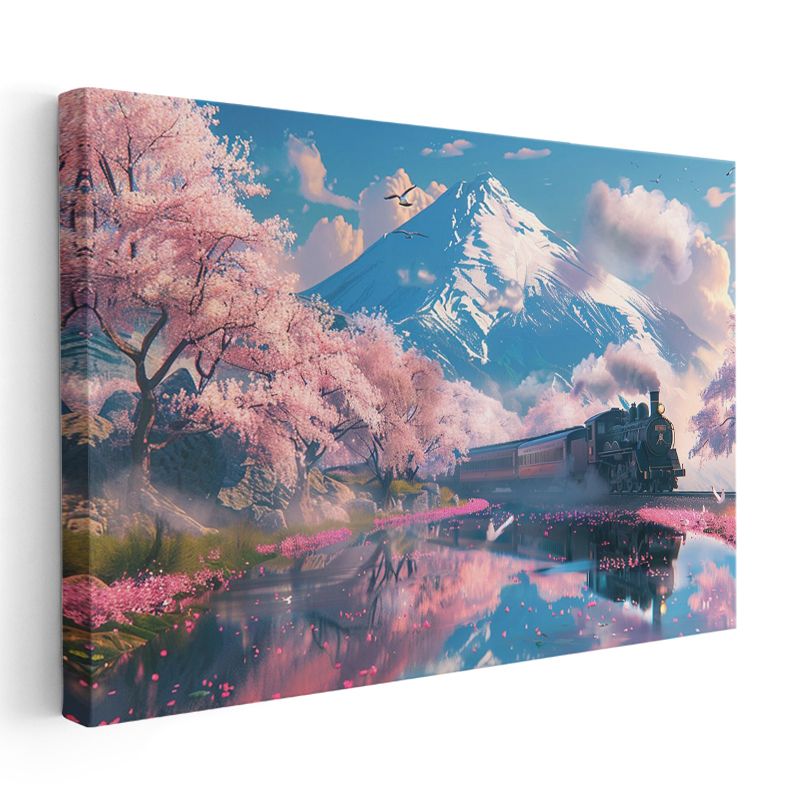 Rüya Treni - Kiraz Çiçekleri Arasında Mistik Yolculuk Kanvas Tablo