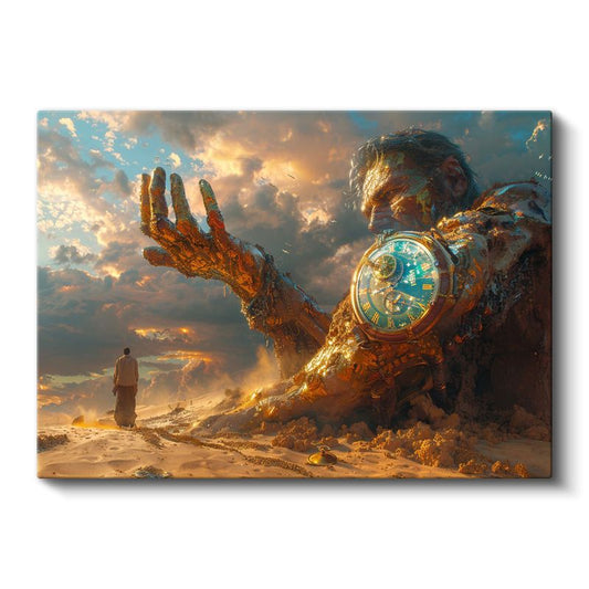 Zamanın Bekçisi - Çöldeki Devasa Saat Figürü Kanvas Tablo