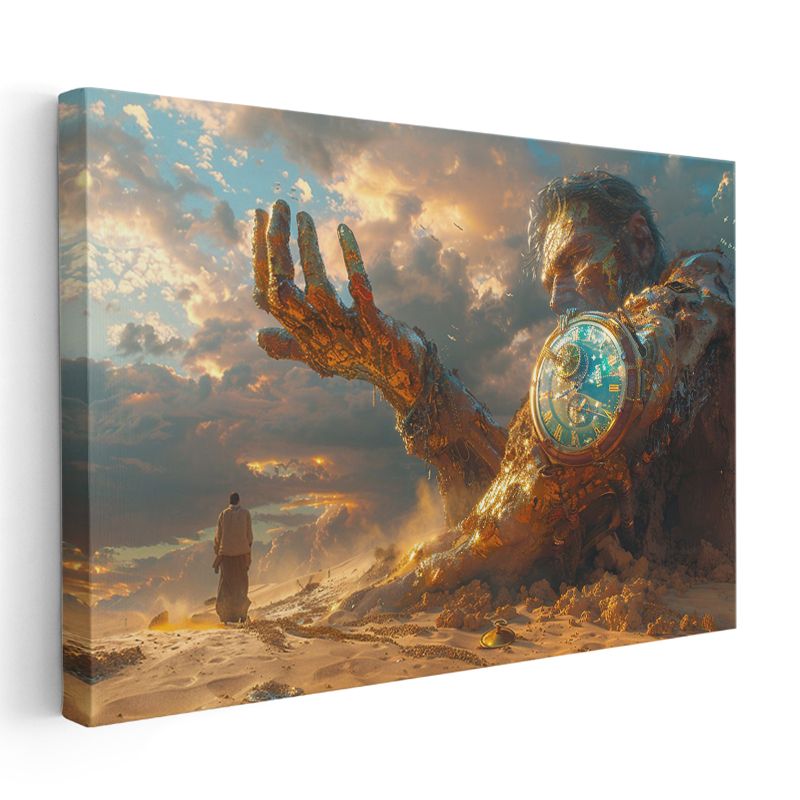Zamanın Bekçisi - Çöldeki Devasa Saat Figürü Kanvas Tablo