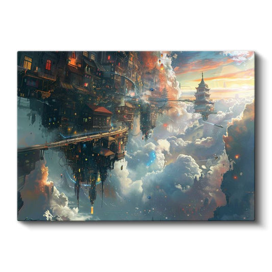 Asılı Krallık - Bulutlar Arasındaki Ters Şehir Kanvas Tablo