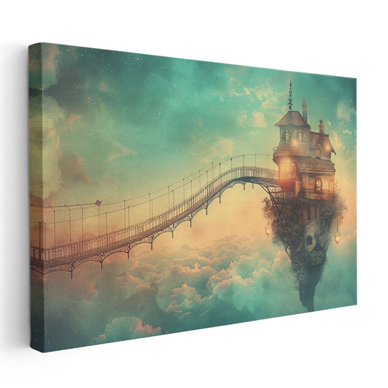 Gökyüzü Evi - Bulutlar Üzerindeki Köprülü Malikâne Kanvas Tablo