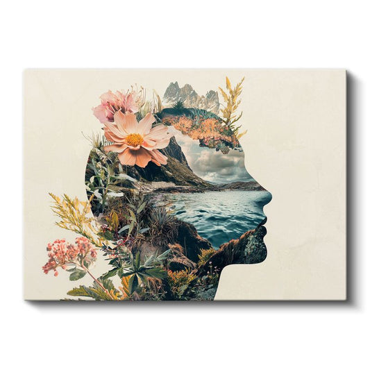 Zihin Bahçesi - İnsan Silüetinde Birleşen Doğa Kanvas Tablo