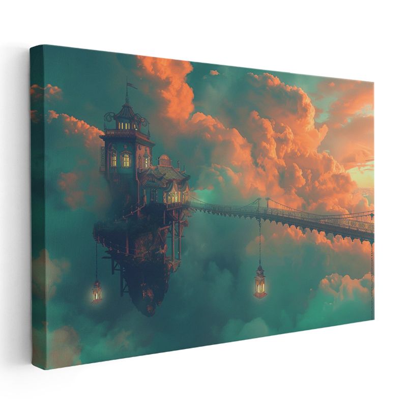 Gökyüzü Adası - Bulutlar Arasında Asılı Fantastik Yapı Kanvas Tablo
