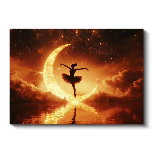 Ay Dansçısı - Altın Işıkta Süzülen Balet Silüeti Kanvas Tablo