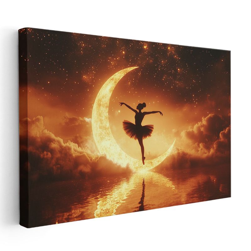 Ay Dansçısı - Altın Işıkta Süzülen Balet Silüeti Kanvas Tablo