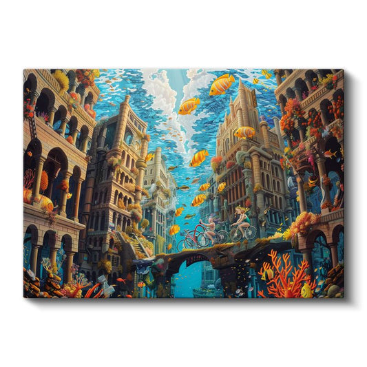 Sualtı Medeniyeti - Balıkların Arasında Bisiklet Turu Kanvas Tablo