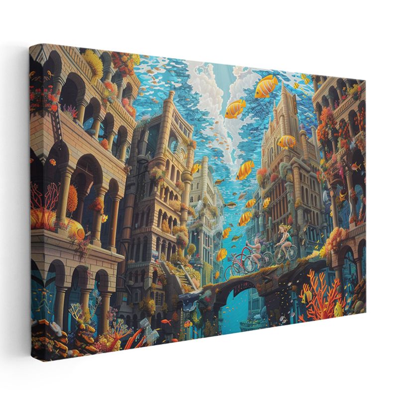 Sualtı Medeniyeti - Balıkların Arasında Bisiklet Turu Kanvas Tablo