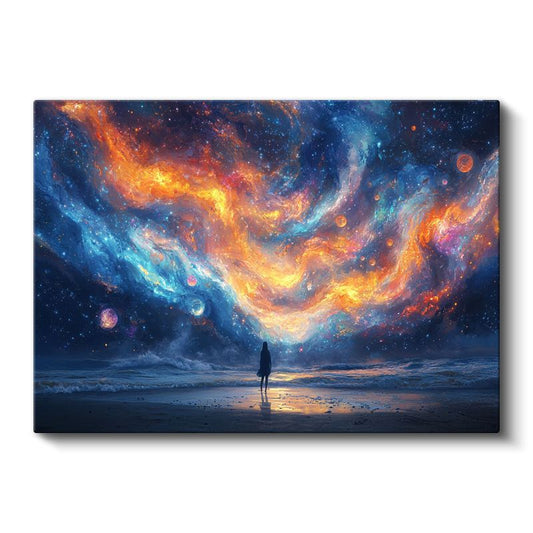 Alev Gökyüzü - Evrenin Renkleriyle Dans Eden Silüet Kanvas Tablo