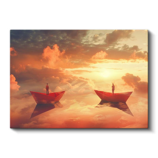 Bulut Denizi - Kağıt Kayıklarla Gökyüzü Seyahati Kanvas Tablo