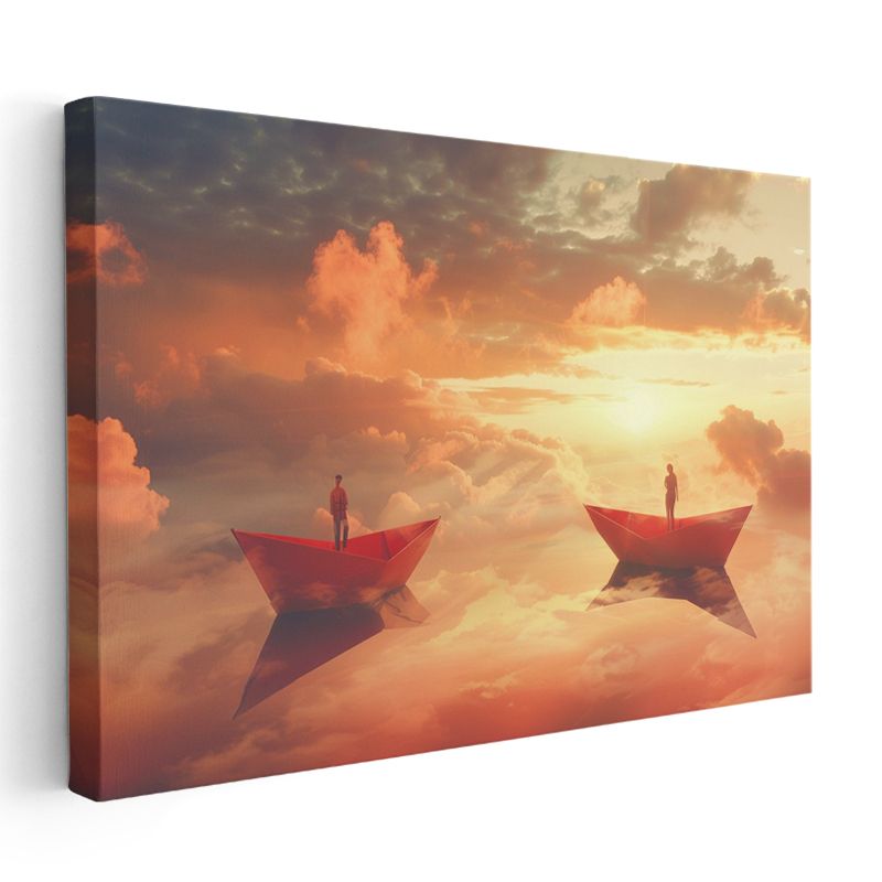 Bulut Denizi - Kağıt Kayıklarla Gökyüzü Seyahati Kanvas Tablo