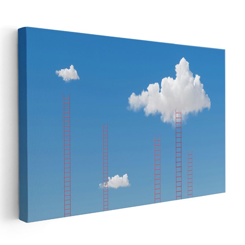 Göğe Uzanan Merdivenler - Bulutlara Tırmanan Kızıl Yollar Kanvas Tablo