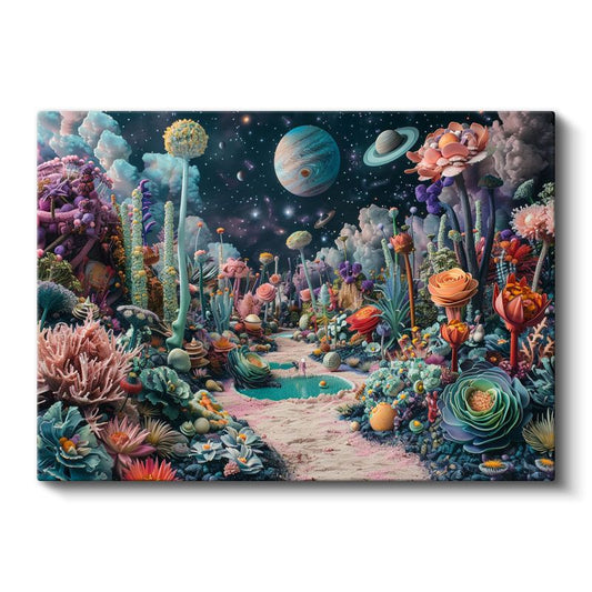 Kozmik Bahçe - Gezegenlerin Gölgesinde Açan Fantastik Çiçekler Kanvas Tablo