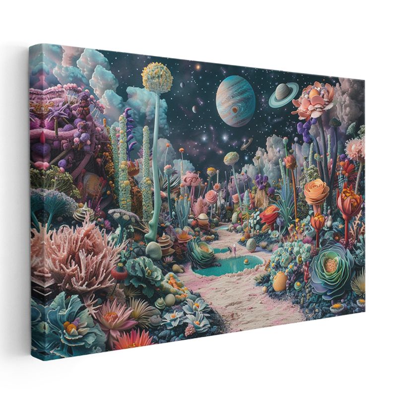 Kozmik Bahçe - Gezegenlerin Gölgesinde Açan Fantastik Çiçekler Kanvas Tablo
