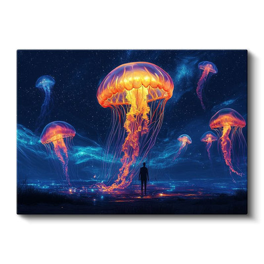 Derin Işıklar - Kozmik Denizanaları ve Gece Yolcusu Kanvas Tablo