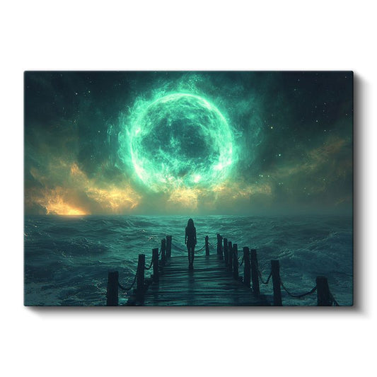 Yeşil Portal - Sonsuzluğa Açılan İskele ve Enerji Küresi Kanvas Tablo