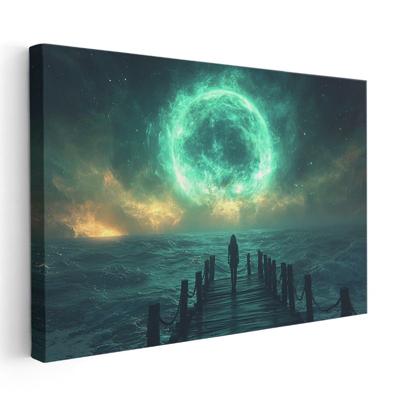 Yeşil Portal - Sonsuzluğa Açılan İskele ve Enerji Küresi Kanvas Tablo