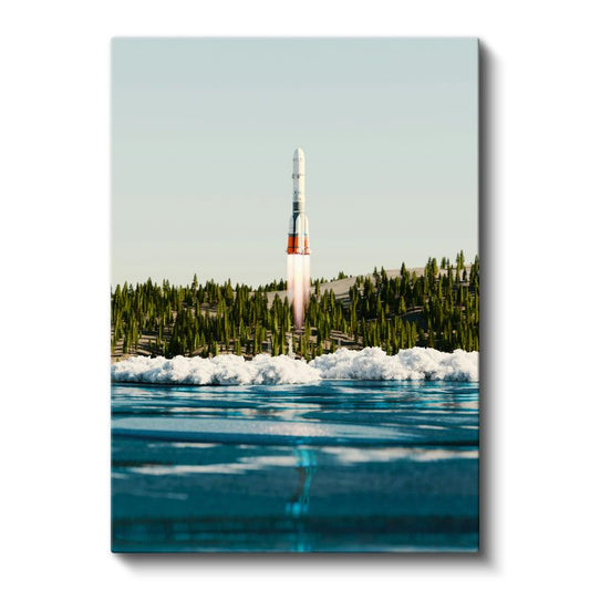Roket Fırlatma - Su Kenarından Yükselen Uzay Roketi Kanvas Tablo