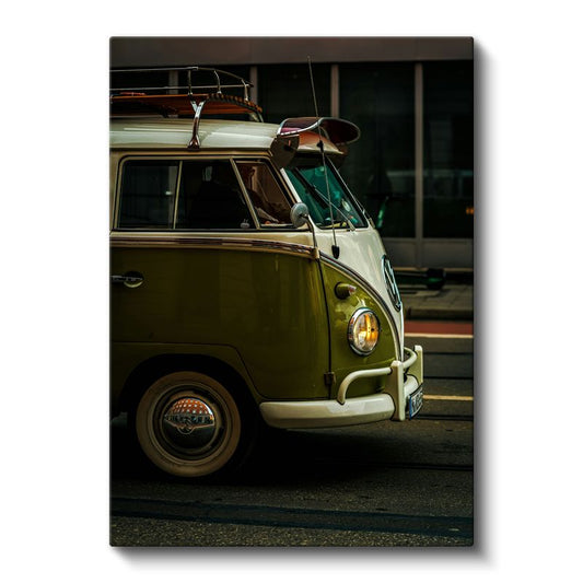 Volkswagen T1 - Klasik Yeşil Minibüs Portresi Kanvas Tablo
