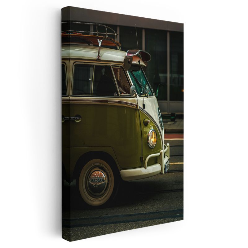Volkswagen T1 - Klasik Yeşil Minibüs Portresi Kanvas Tablo