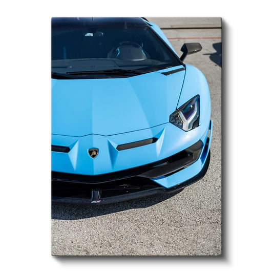 Lamborghini Aventador - Mavi Süper Spor Otomobil Ön Tasarım Kanvas Tablo