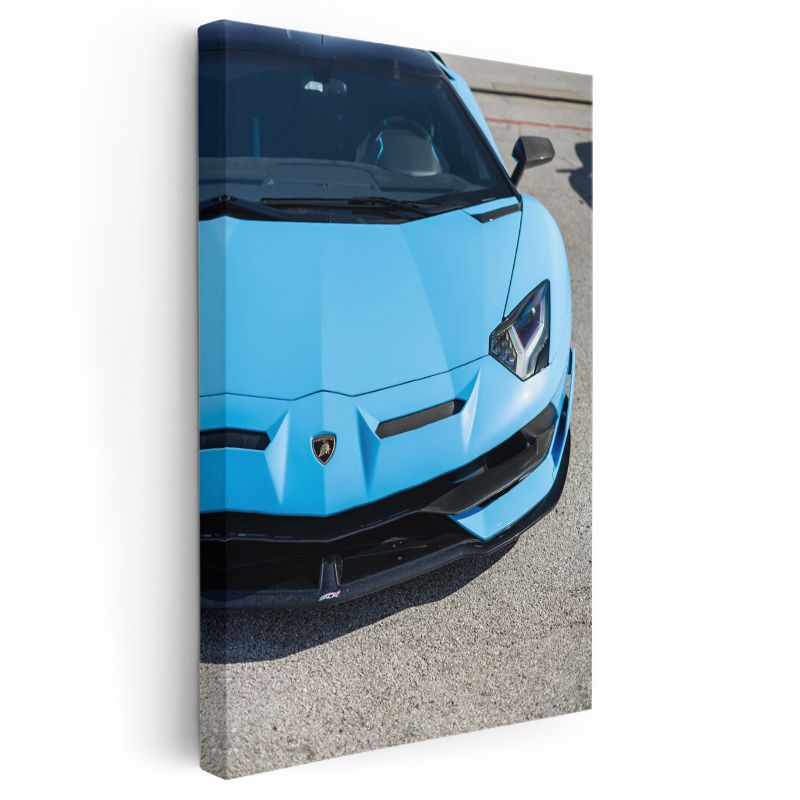Lamborghini Aventador - Mavi Süper Spor Otomobil Ön Tasarım Kanvas Tablo