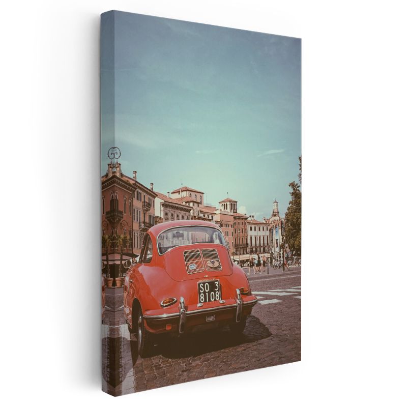 Porsche 356 - İtalyan Meydanında Kırmızı Klasik Spor Otomobil Kanvas Tablo