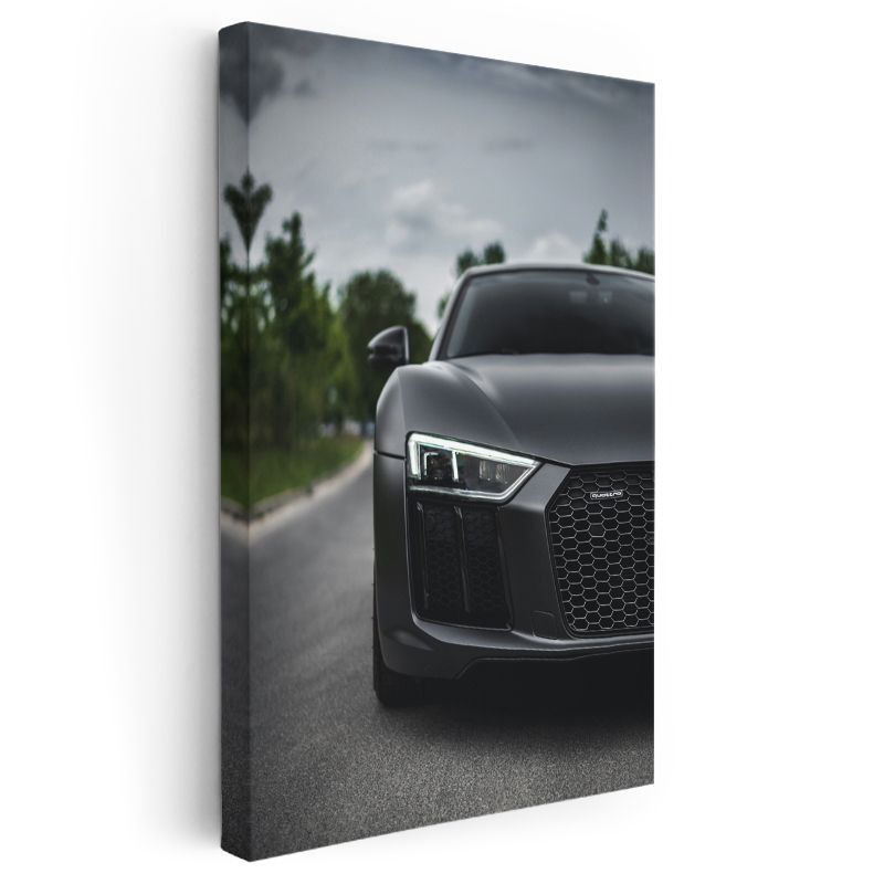 Audi R8 - Mat Siyah Spor Otomobil Ön Tasarım Kanvas Tablo