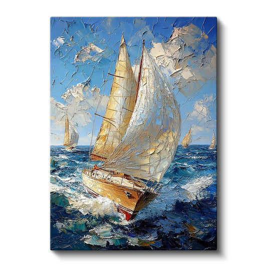Yelkenli Tekne - Mavi Denizde Beyaz Yelkenli Kanvas Tablo