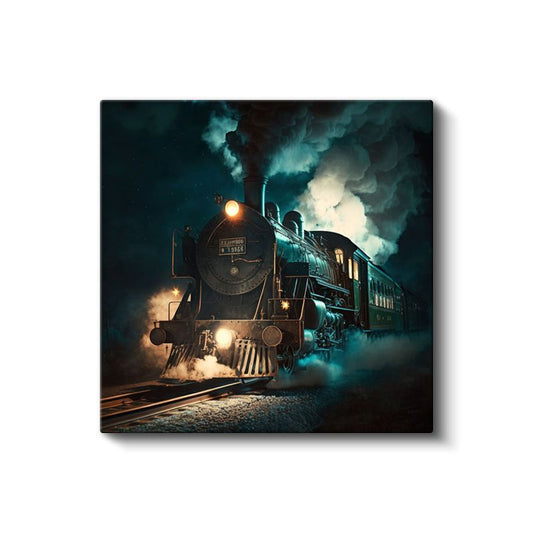 Buharlı Lokomotif - Gece Yolculuğunda Nostaljik Tren Kanvas Tablo