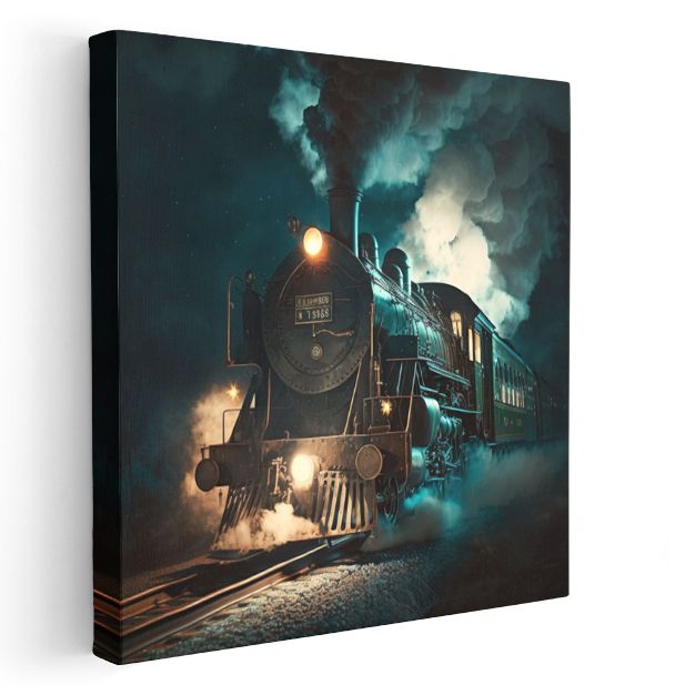Buharlı Lokomotif - Gece Yolculuğunda Nostaljik Tren Kanvas Tablo