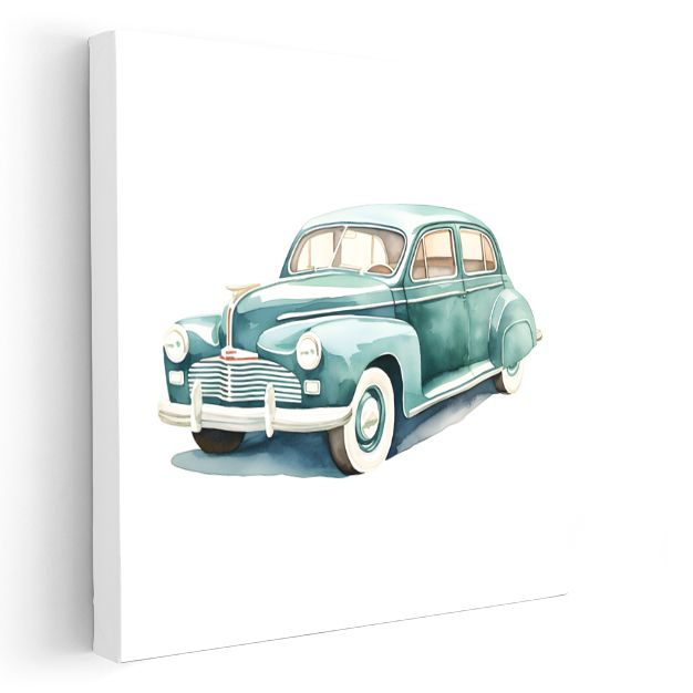 Klasik Amerikan Sedan - Turkuaz Suluboya Tasarım Kanvas Tablo