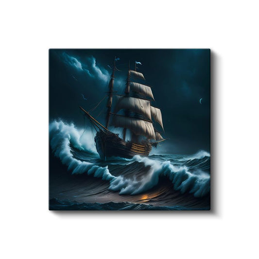 Yelkenli Gemi - Fırtınalı Denizde Mücadele Kanvas Tablo