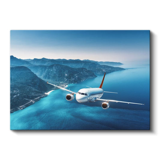 Yolcu Uçağı - Mavi Deniz Üzerinde Seyahat Kanvas Tablo