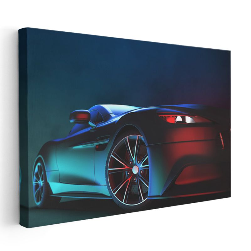 Spor Otomobil - Neon Işıklı Gece Tasarımı Kanvas Tablo