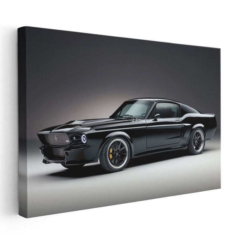 Ford Mustang - Siyah Modifiye Klasik Amerikan Arabası Kanvas Tablo