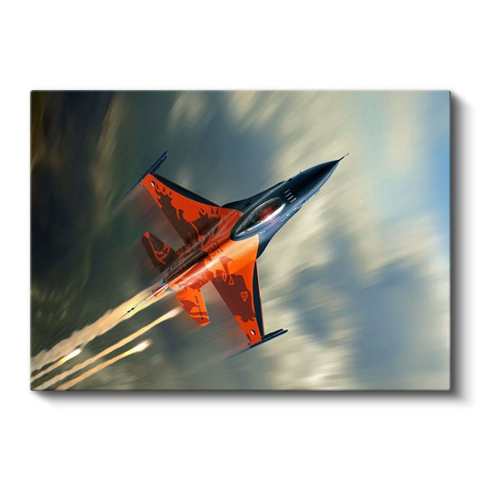 F-16 Savaş Uçağı - Turuncu Özel Tasarım Hava Aracı Kanvas Tablo