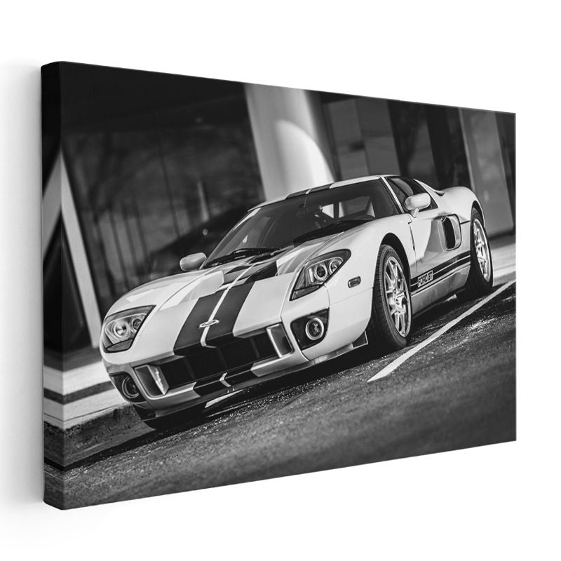 Ford GT - Siyah Beyaz Çizgili Amerikan Spor Otomobili Kanvas Tablo