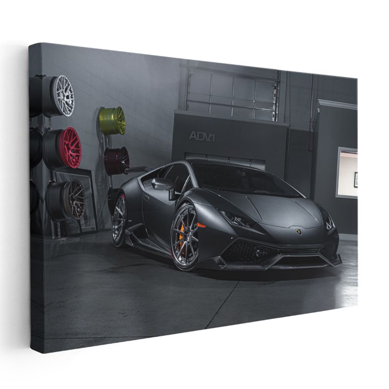 Lamborghini Huracan - Mat Siyah İtalyan Süper Otomobil Kanvas Tablo