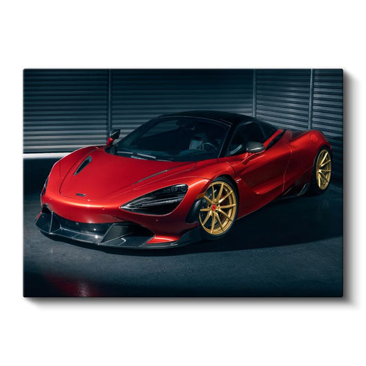 McLaren 720S - Kırmızı Gövde ve Altın Jantlı Süper Otomobil Kanvas Tablo