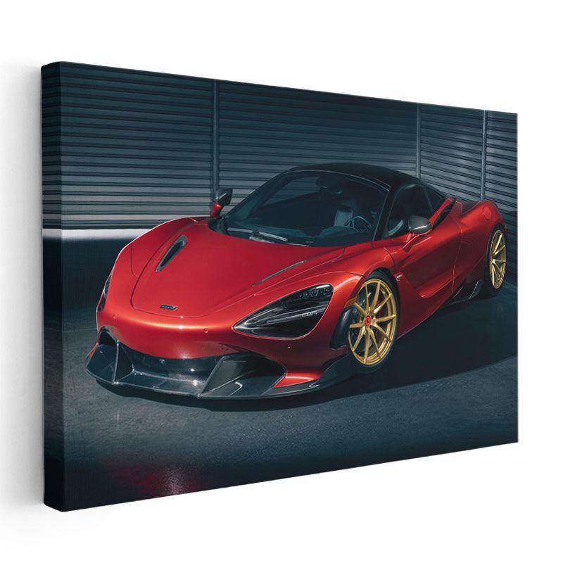 McLaren 720S - Kırmızı Gövde ve Altın Jantlı Süper Otomobil Kanvas Tablo