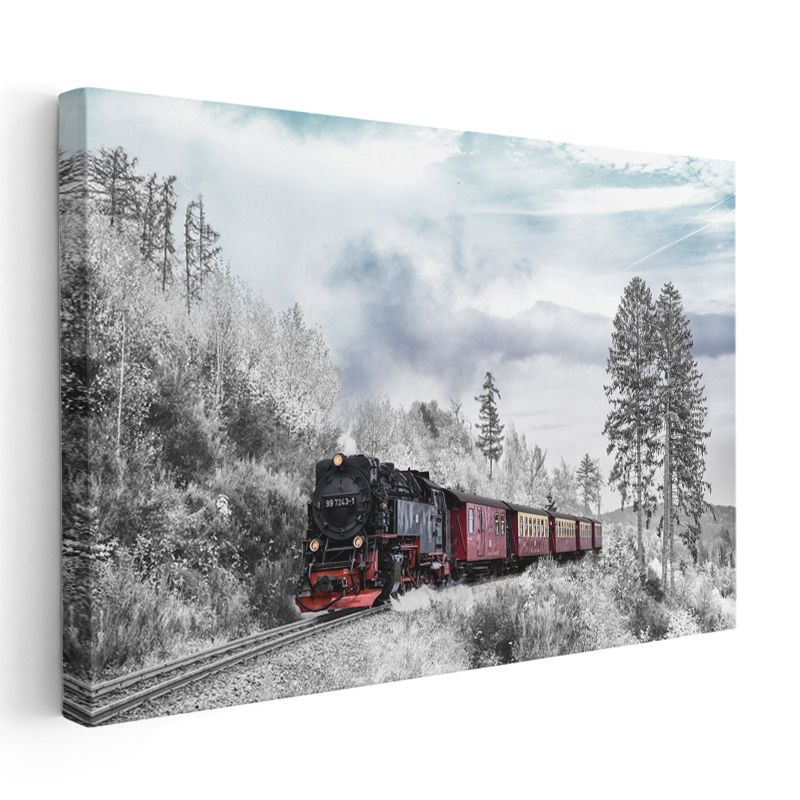 Buharlı Tren - Kış Manzarasında Nostaljik Lokomotif Kanvas Tablo