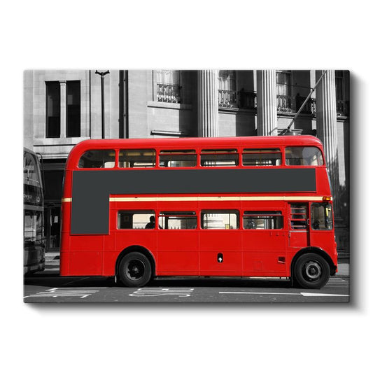 Londra Routemaster - Siyah Beyaz Şehirde Kırmızı İkonik Otobüs Kanvas Tablo