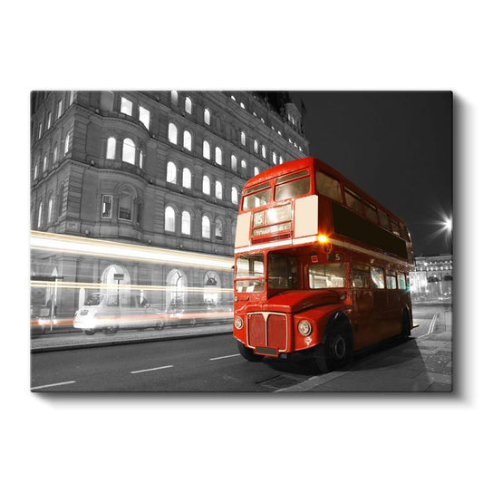 Londra Routemaster - Gece Işıklarında Kırmızı Çift Katlı Otobüs Kanvas Tablo