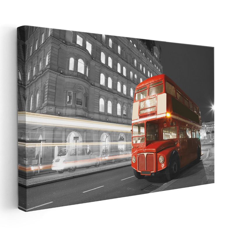 Londra Routemaster - Gece Işıklarında Kırmızı Çift Katlı Otobüs Kanvas Tablo