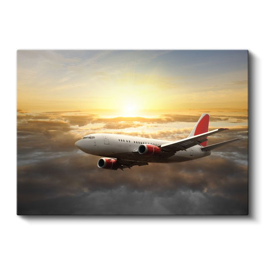 Yolcu Uçağı - Gün Batımında Bulutların Üzerinde Kanvas Tablo