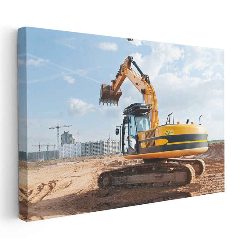 Ekskavatör - İnşaat Alanında İş Makinesi Kanvas Tablo