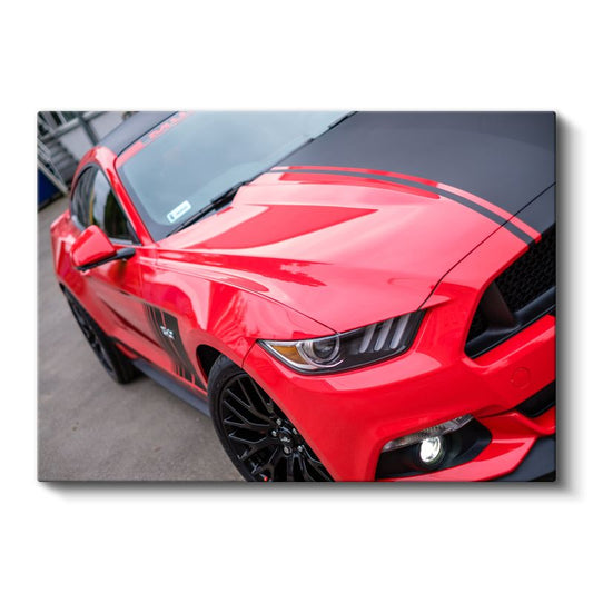 Ford Mustang Detay - Kırmızı Spor Otomobil Tasarımı Kanvas Tablo