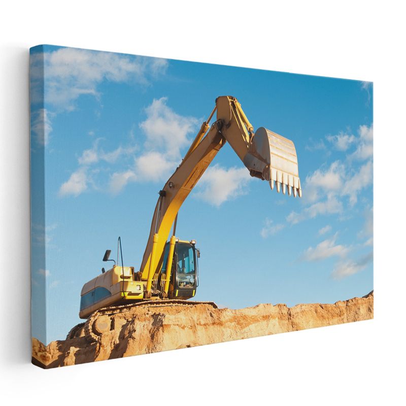 Ekskavatör - Toprak Yığınında Çalışan İş Makinesi Kanvas Tablo